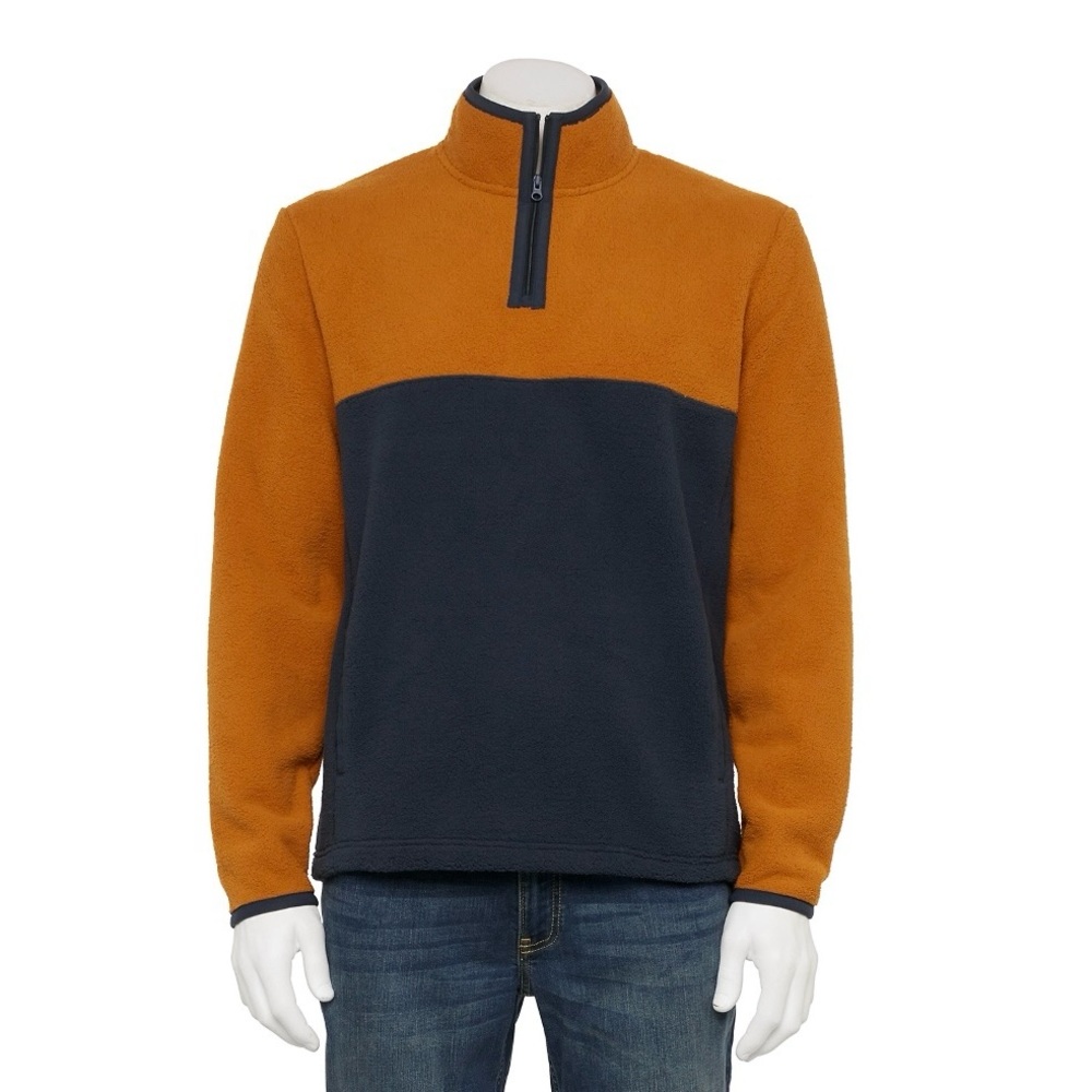 NWT Men's Sonoma Arctic Fleece Quarter Zip Sweatshirt Brown & Blue Size XL